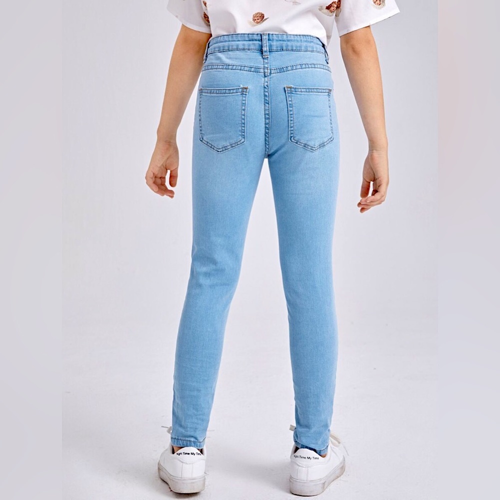 Girls Zipper Fly Slim Jeans